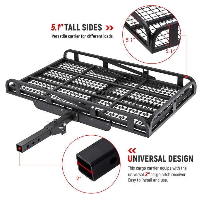 AA Products Hitch Mount Steel Cargo Carrier Basket with 49