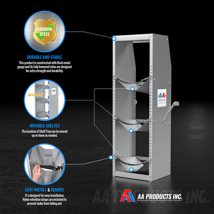 TR-3-43 Refrigerant Tank Rack Steel Freon Tank Holder Rack Shelving Storage with Top Shelf for Cargo Van, 43" H x 14.7" W x 13" D(TR-3-43) - AA Products Inc