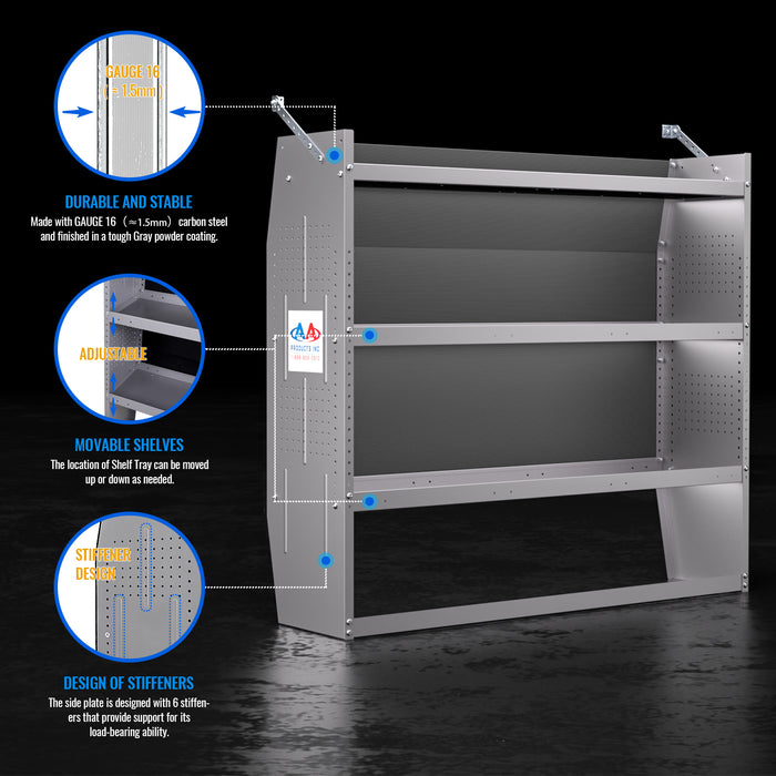 AA Products Steel Low/ Mid/ High Roof Van Shelving Storage System Fits Transit, GMC, NV, Promaster Sprinter and Metris（SH-4605） - AA Products Inc