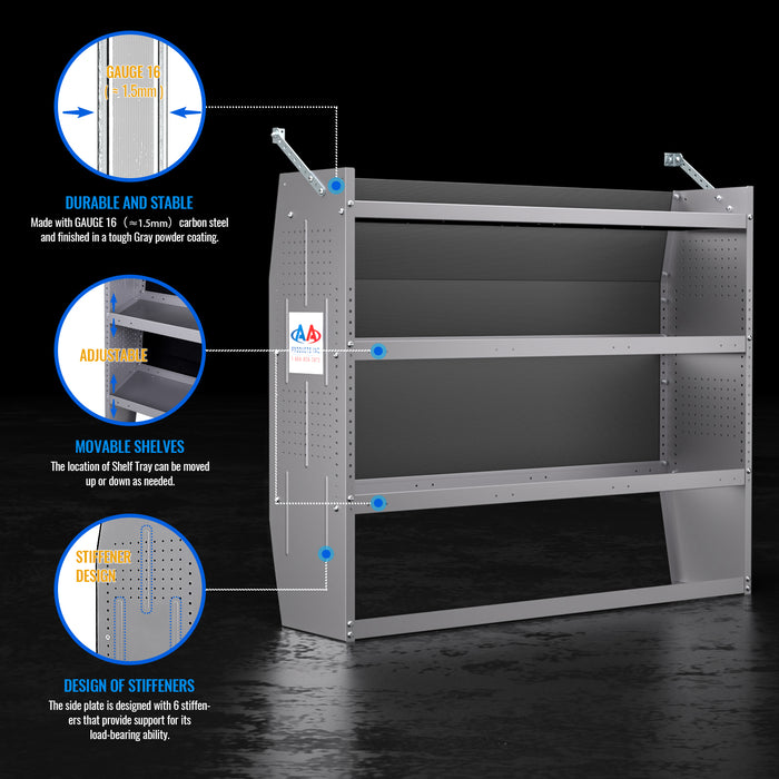 AA Products SH-4305(3) Steel Van Shelving Storage System Fits for NV200, Transit Connect 2014+, Promaster City and Chevy City Express - AA Products Inc