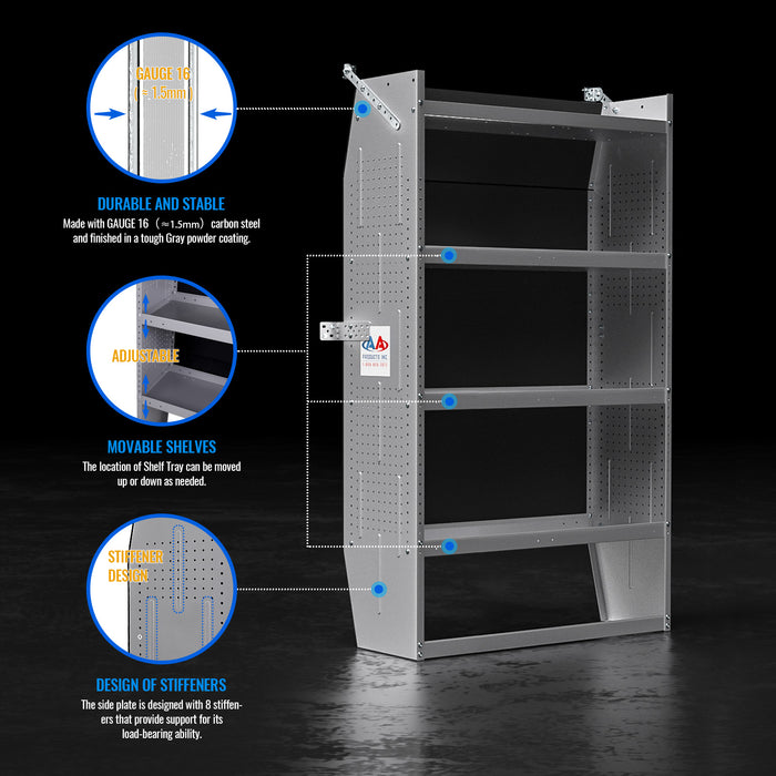 AA Products SH-6003 Steel Mid/High Roof Van Shelving Storage System Fits Transit, NV, ProMaster and Sprinter, Van Shelving Units, 32''W x 60''H x 13''D(SH-6003) - AA Products Inc