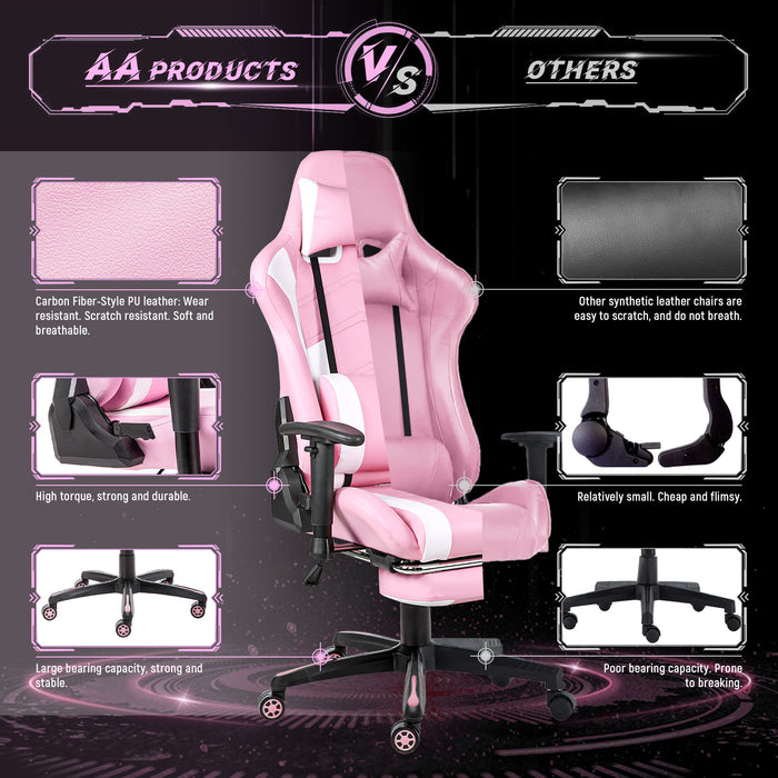 AA Products Gaming Chair Ergonomic High Back Computer Racing Chair Adjustable Office Chair WhitePink AA Products Inc