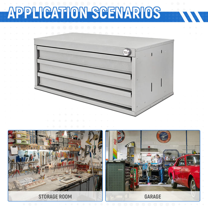 AA Products Model DW-2630 3 Tiers Drawer Cabinet with Password Lock Designed for Tools Room, Utility Room, Workplace, Carriage, Garage. 25.75’’W x 12.5’’H x 15.6”D - Sold individually - AA Products Inc
