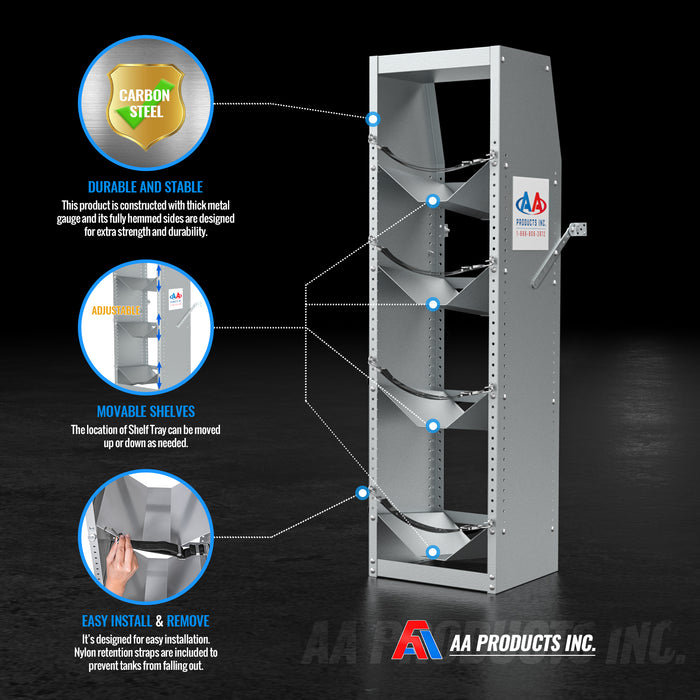 TR-4-52 Refrigerant Tank Rack Steel Freon Tank Holder Rack Shelving Storage with Top Shelf for Cargo Van, 52" H x 14.7" W x 13" D(TR-4-52) - AA Products Inc
