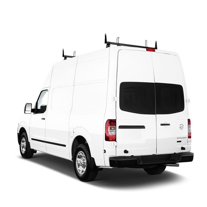 AA-Racks Model X202-NV Compatible NV 2012-On Heavy Gauge Steel 2 Bar Van Roof Rack System w/ Ladder Stopper White - AA Products Inc