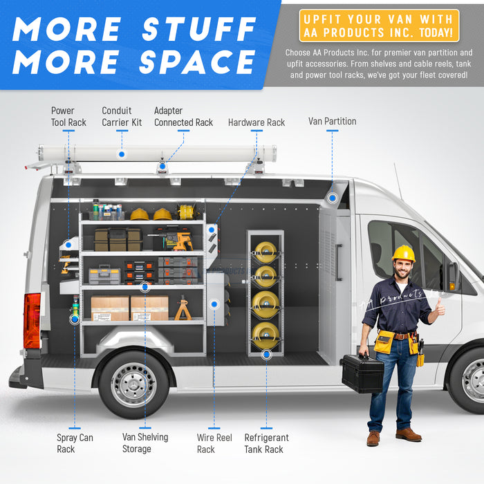 AA Products Model PT-SP-HR Cargo Van Safety Partition Protective Bulkhead Fit for Full Size High Roof Sprinter Vans Grey