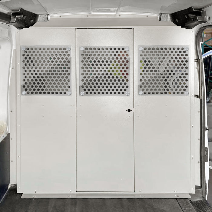 AA Products Model PT-TR-MR-WB Cargo Van Safety Partition Equipped with Acrylic Custom Window Board, Medium Roof Protective Bulkhead Fit for Transit Full Size Vans (PT-TR-MR-WB) - AA Products Inc