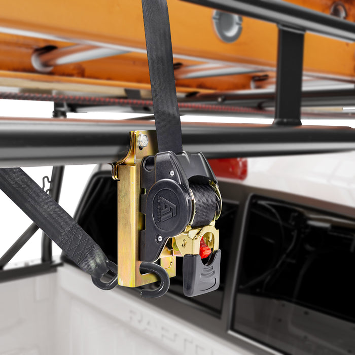 AA-Racks Retractable Ratchet Straps (2 Pack) - 1 Inch x 9 Ft 1200lbs Break Strength, Tie Down Straps for Securing Cargo, Truck Rack Ratchet Strap Kit with S-Hooks 400 lb Capacity（P-TRS-01(2)） - AA Products Inc