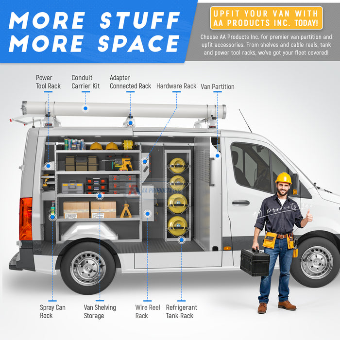 AA Products Model PT-SP-LR Cargo Van Safety Partition Protective Bulkhead Fit for Full Size Low Roof Sprinter Vans Grey