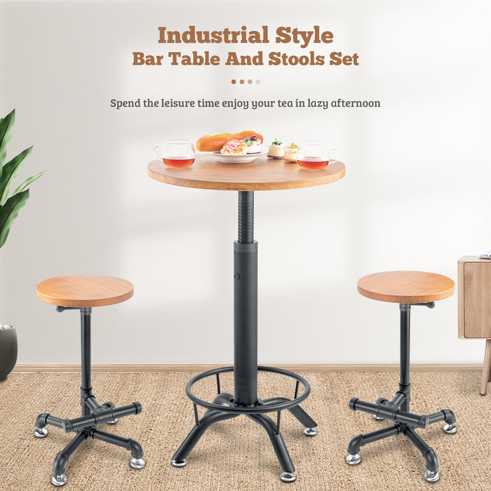 AA Products Industrial Bar Table & Stools Sets, 23.6" Dia Swivel Round Wood Adjustable Height Bar Table and Chairs Set for Party Bistro Cafe Cocktail Whiskey Equipped with Crank Handle (IBTS-01) - AA Products Inc