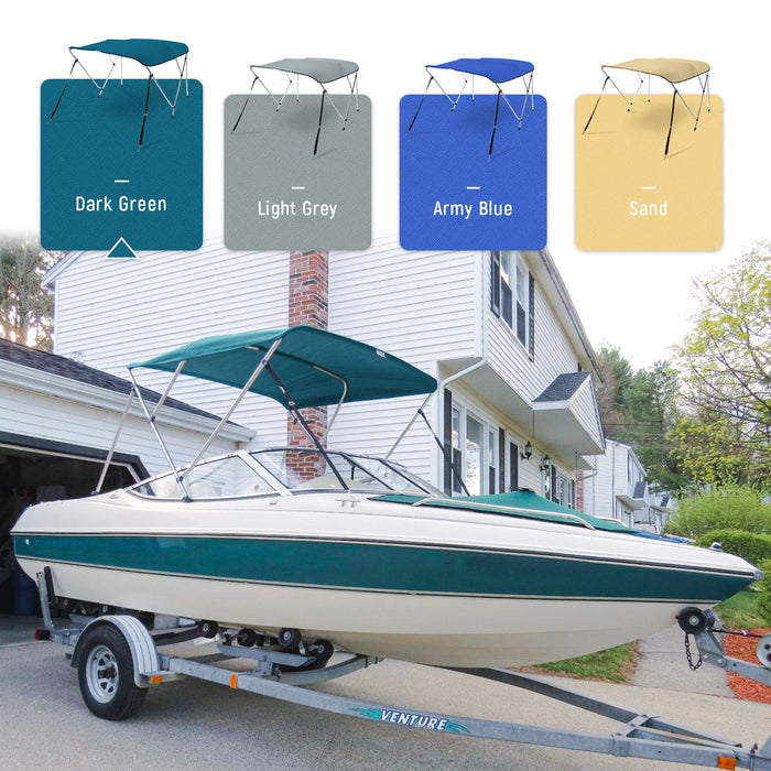 Pactrade Marine 3 Bow Bimini Top - Grey UV Waterproof Boat Canopy Cover (61-66in Width)