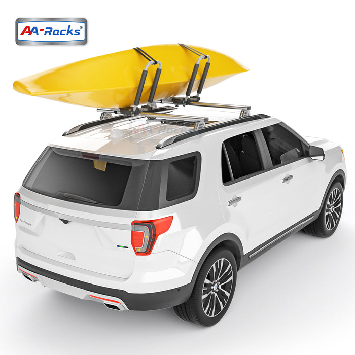 AA-Racks Folding Kayak Rack Car Roof Top Mounted, Aluminum Kayak Carrier with 16 Ft Ratchet Straps for Canoes, Ski Boards, Surf Boards,SUP on SUV Car Truck Trailer and Other Vehicles with Crossbars (KAX105) - AA Products Inc