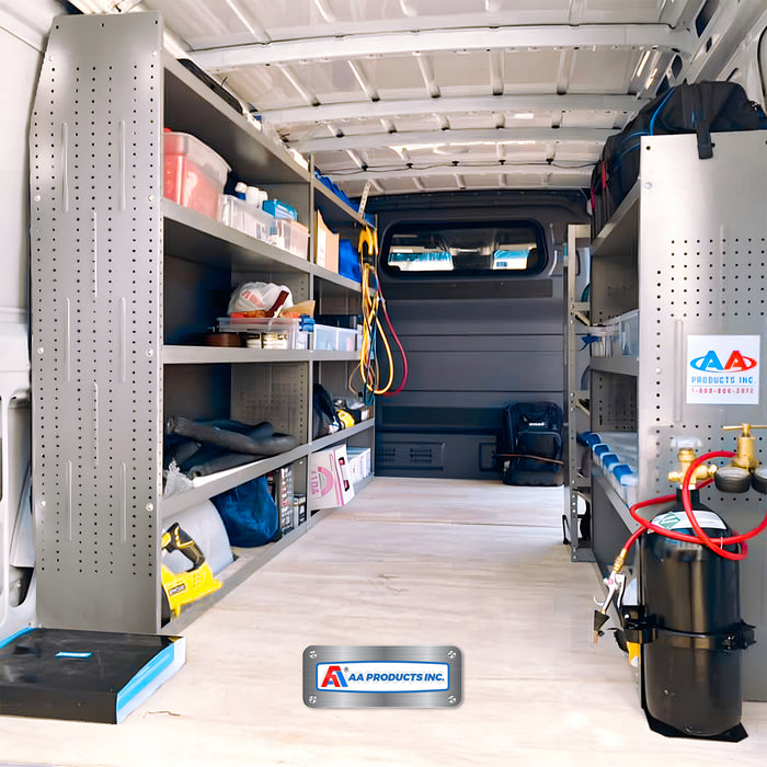 AA Products Model SH-6204 Steel Mid/High Roof Van Shelving Storage System Fits Transit, ProMaster and Sprinter, 4 Tiers Van Shelving Units, 42''W x 62''H x 16''D(SH-6204) - AA Products Inc