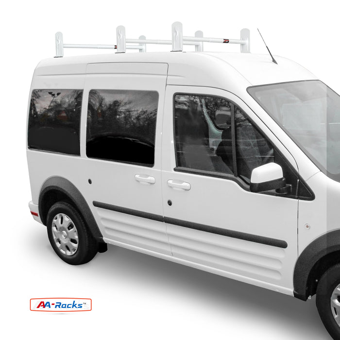 AA-Racks Model DX36 Compatible Transit Connect 2008-13 Steel 3 Bar Utility Drilling Van Roof Ladder Rack System - Matte White - AA Products Inc