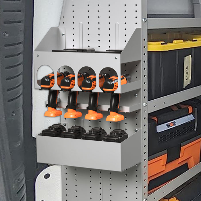 AA Products P-SH-Power Tool Organizer Wall Mount Designed for 16''D Van Shelving Storage, Three Layer 13" W Steel Power Tool Charging Station Organizer(P-SH-PTO-16) - AA Products Inc