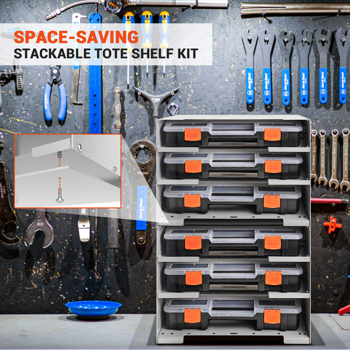 P-SH-Tote Shelf Kit for Van Shelving Storage, 3 Plastic Storage Box w/ 1 set Organizer Holder for Small Parts, Screws and Hardwares(P-SH-TSK)
