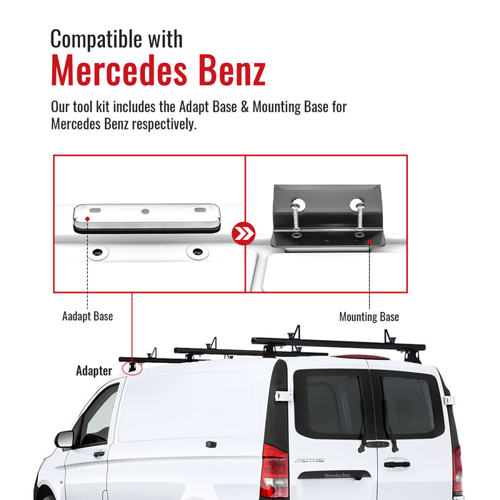 AA-Racks Model AX302 Aluminum Van Ladder Roof Rack System Fits for 2015-On RAM ProMaster City/ 2014-On Metris- 3 Bar 60'', Black (AX302-60(3)-BLK-PR/ME) - AA Products Inc