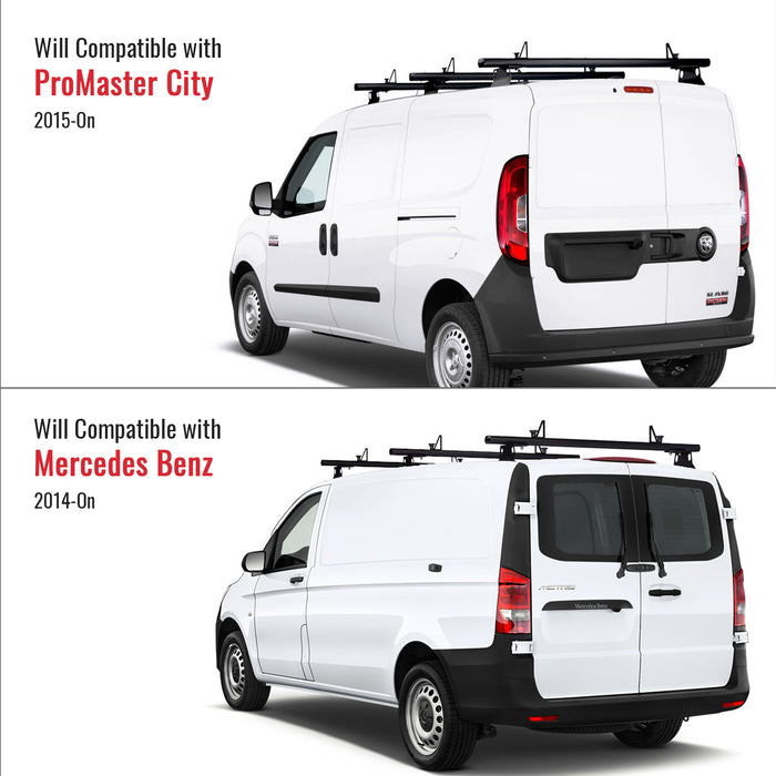 AA-Racks Model AX302 Aluminum Van Ladder Roof Rack System Fits for 2015-On RAM ProMaster City/ 2014-On Metris- 3 Bar 60'', Black (AX302-60(3)-BLK-PR/ME) - AA Products Inc