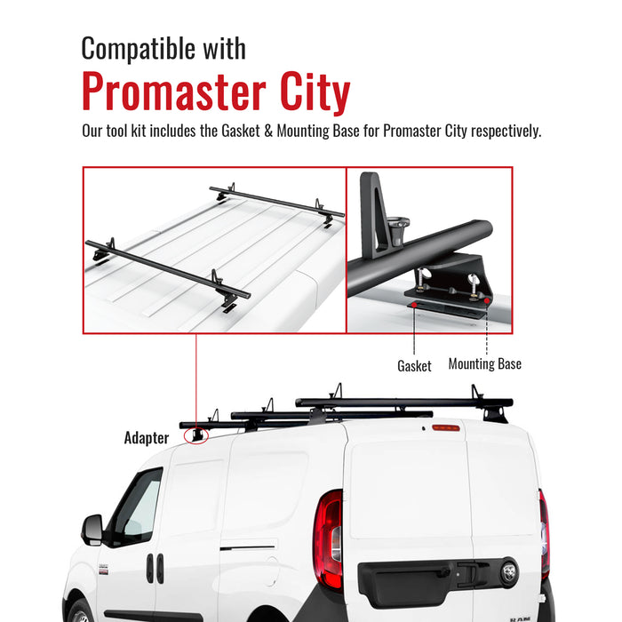 AA-Racks Model AX302 Aluminum Van Ladder Roof Rack System Fits for 2015-On RAM ProMaster City/ 2014-On Metris- 3 Bar 60'', Black (AX302-60(3)-BLK-PR/ME) - AA Products Inc