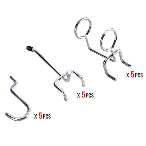 15 Pcs Pegboard Hooks Assortment w/ Curve Hooks, Double-Ring Tool