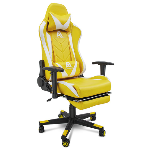 AA Products Gaming Chair High Back Ergonomic Computer Racing Chair Adjustable Gamer Chair with Footrest, Lumbar Support Swivel Chair – YellowWhite - AA Products Inc