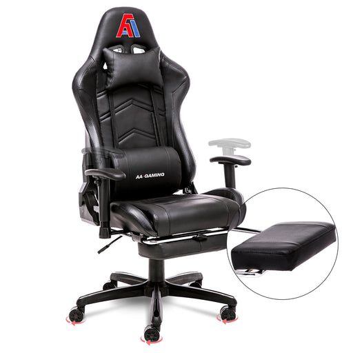 AA Products Gaming Chair Ergonomic High Back Computer Racing Chair Adjustable Office Chair with Footrest, Lumbar Support Swivel Chair - Black - AA Products Inc