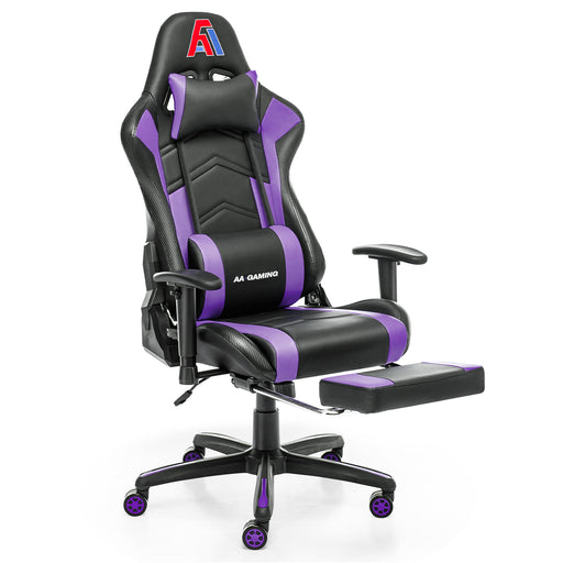 AA Products Gaming Chair High Back Ergonomic Computer Racing Chair Adjustable Gamer Chair with Footrest, Lumbar Support Swivel Chair – BlackPurple - AA Products Inc