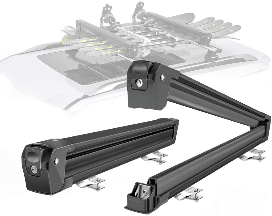 AA Products Aluminum Universal Car Ski Roof Racks, 2 Pcs Ski Snowboard Racks  Carriers Fits Most Vechicles Equipped Cross Bars(SR02-A330)