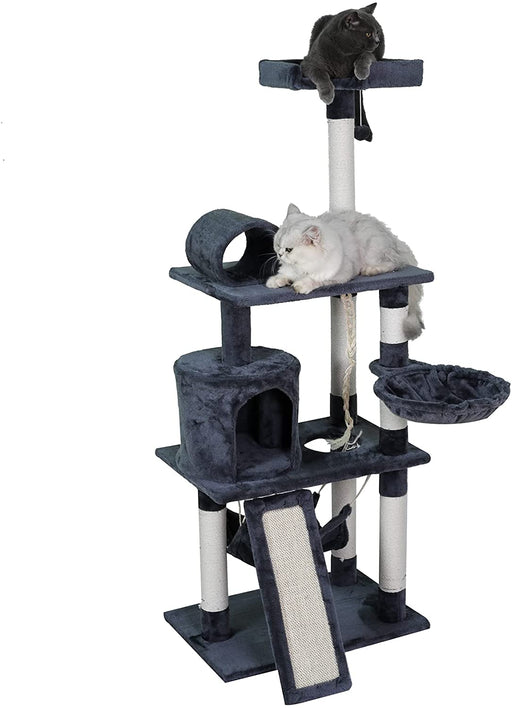 57” Cat Tree Tower for Indoor Cats Stand House Furniture, Multi-fun Kittens Activity Cat Condo with Hammock Cat Scratcher Plush Perch for Play Rest - AA Products Inc