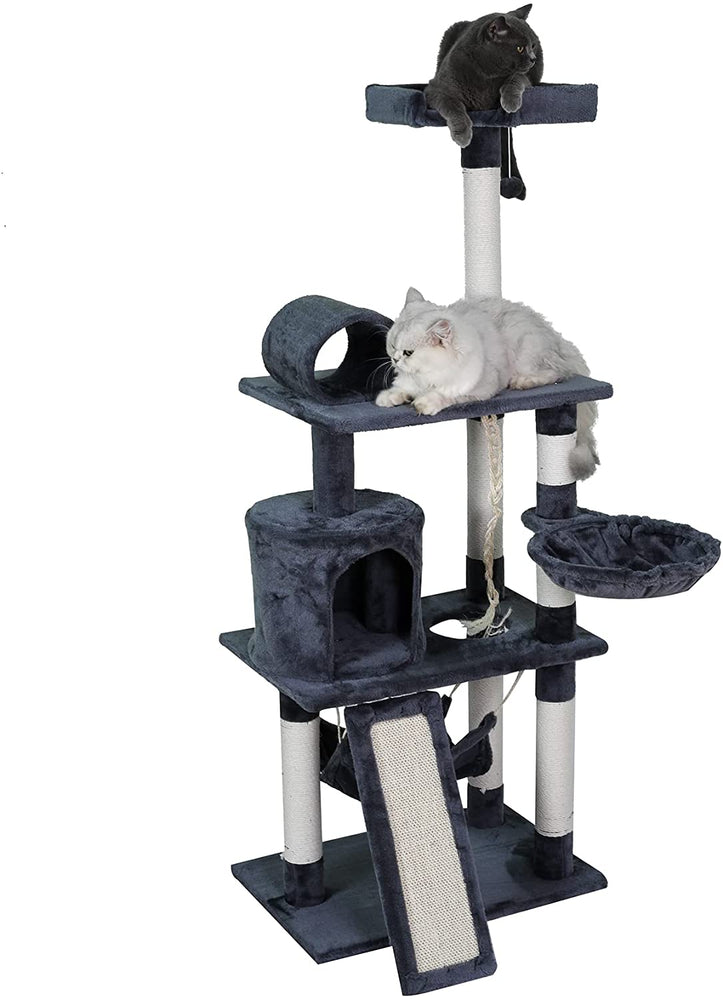 57” Cat Tree Tower for Indoor Cats Stand House Furniture, Multi-fun Kittens Activity Cat Condo with Hammock Cat Scratcher Plush Perch for Play Rest - AA Products Inc