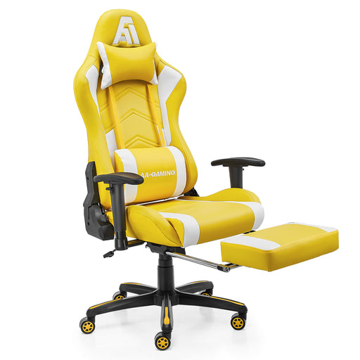 AA Products Gaming Chair High Back Ergonomic Computer Racing Chair Adjustable Gamer Chair with Footrest, Lumbar Support Swivel Chair – YellowWhite - AA Products Inc