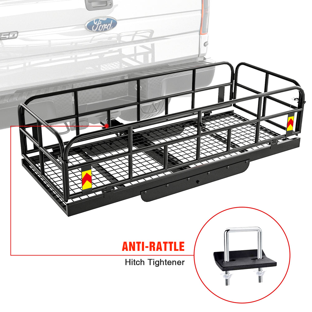 AA Products Hitch Mount Basket Foldable Storage Steel Cargo Carrier Rack, Fits 2 Trailer Mounted Hitches - Black(HCC-03) - AA Products Inc