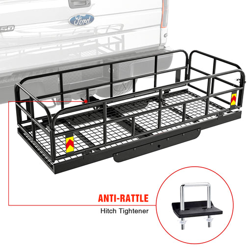 AA Products Hitch Mount Basket Foldable Storage Steel Cargo Carrier Rack, Fits 2 Trailer Mounted Hitches - Black(HCC-03) - AA Products Inc