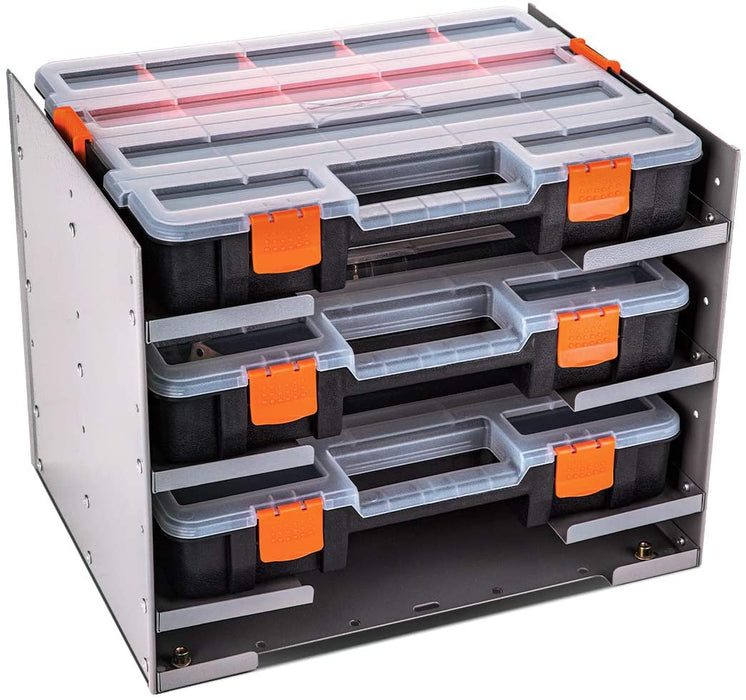 P-SH-Tote Shelf Kit for Van Shelving Storage, 3 Plastic Storage Box w/ 1 set Organizer Holder for Small Parts, Screws and Hardwares(P-SH-TSK)