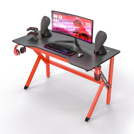 Gaming Desk 47.2 Inches K-Shaped Design Computer Desk Suitable for Home and Office with Controller Stand, Cup Holder and Headphone Hook(GD-K-Red) - AA Products Inc