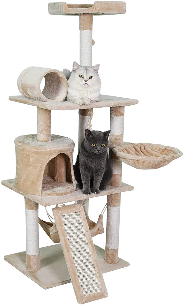 57 Cat Tree Tower for Indoor Cats Stand House Furniture Multi Fun Kittens Activity Cat Condo with Hammock Cat Scratcher Plush Perch AA Products Inc