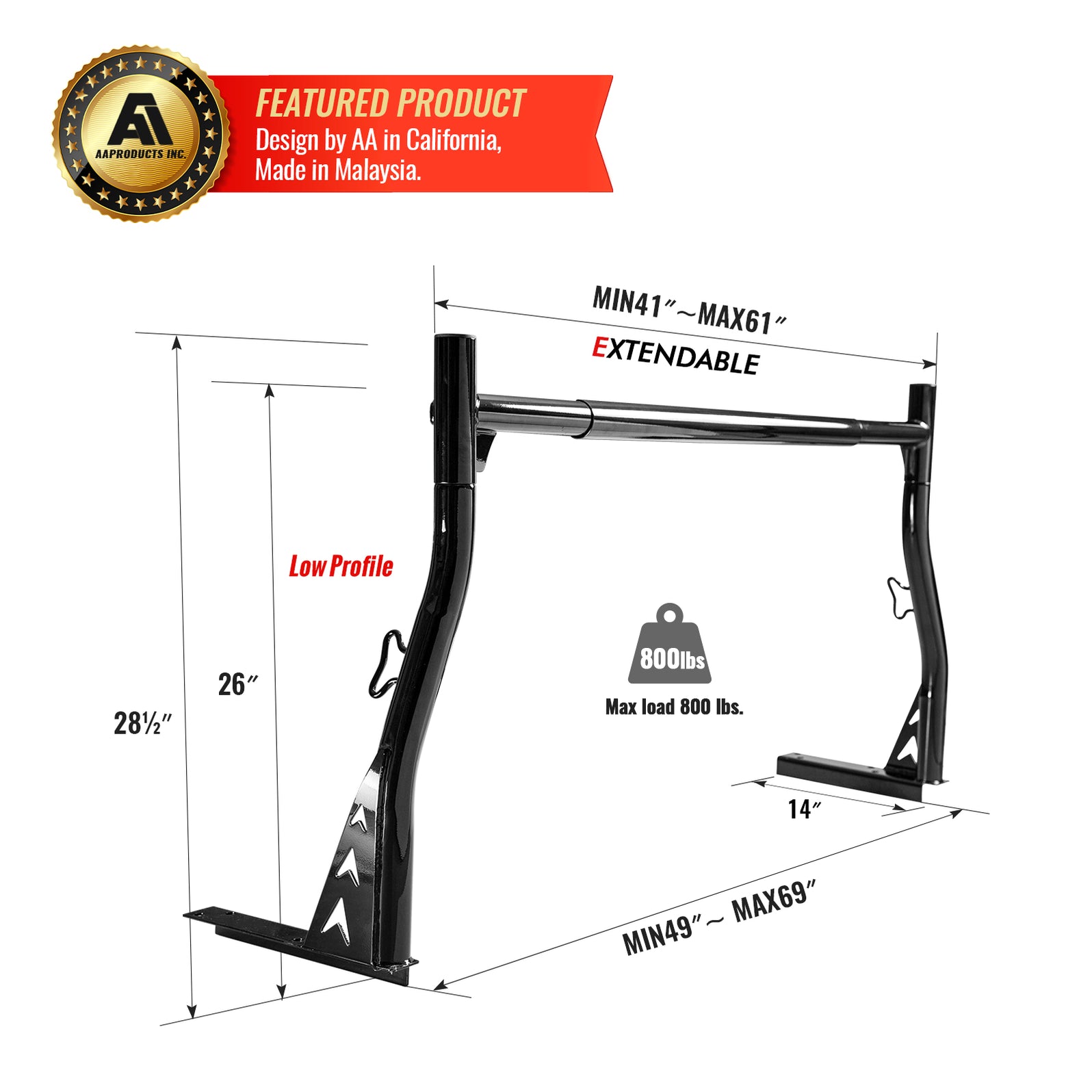 Model X33 800Ibs Low-Profile Steel Utility Pick-Up Truck Ladder Rack T ...