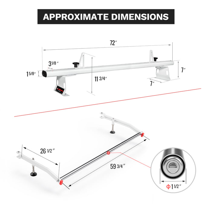 AA-Racks Model AX302 Aluminum 2/3 Bar Van Roof Racks with Ladder Stopper and Cargo Roller Bar Compatible with Ford Transit, White（AX302-72-RO-WHT-TR） - AA Products Inc