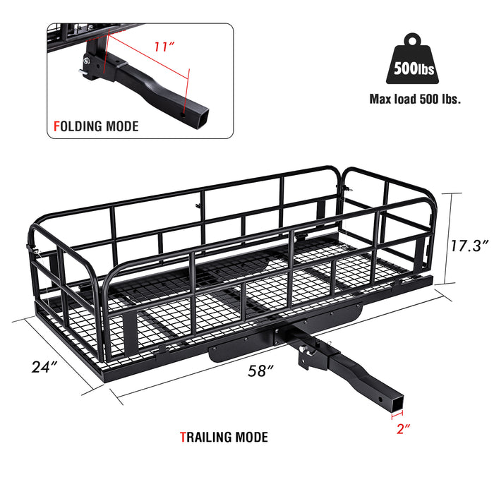 AA Products Hitch Mount Basket Foldable Storage Steel Cargo Carrier Rack, Fits 2 Trailer Mounted Hitches - Black(HCC-03) - AA Products Inc