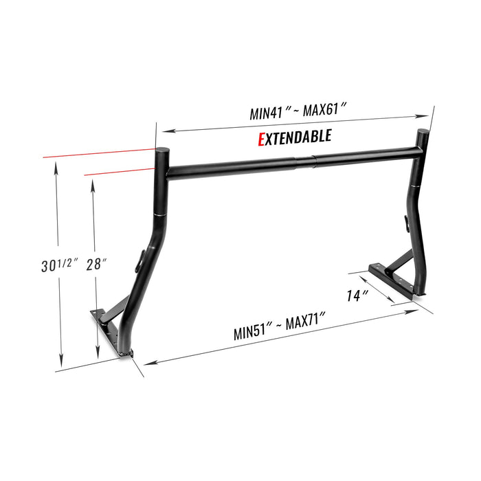 AA-Racks Universal 800 Lb 2 Bar Pick-up Truck Ladder Rack Utility Lumber Kayak Black/White (X35) - AA Products Inc