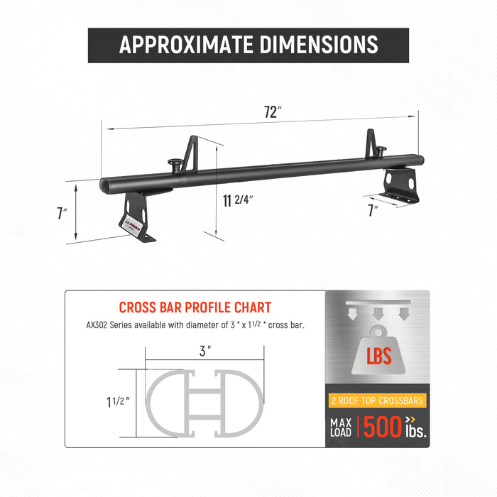 AA-Racks Aluminum Cross Bar Van Roof Top Rack Cargo Carrier for Nissan NV 2012-On (AX302-NV) - AA Products Inc