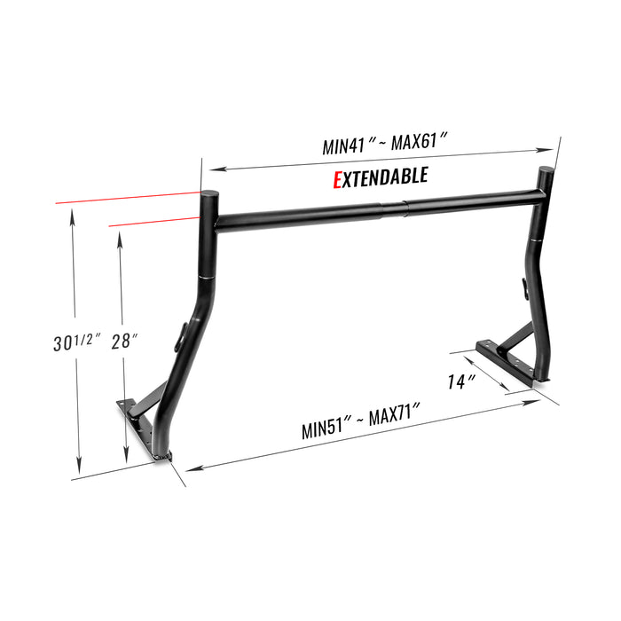 AA-Racks Universal Single Bar Pickup Truck Ladder Rack Steel Utility (X35-A) - AA Products Inc