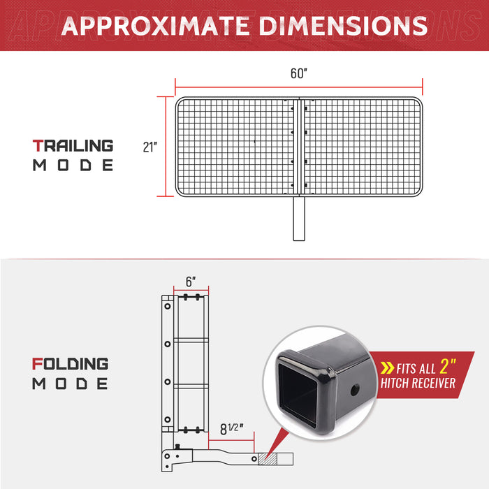 AA Products Hitch Mount Cargo Carrier with Cargo Net  60" x 21" x 6" Folding Cargo Basket 500 LB Fits 2" Receiver for Car SUV Pickup (HCC60-01-TBLK) - AA Products Inc