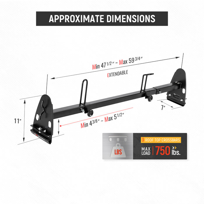 AA-Racks Universal Rain Gutter Van Ladder Roof Rack Adjustable Steel Rooftop Cargo Carrier Rack- Black/White (X27) - AA Products Inc