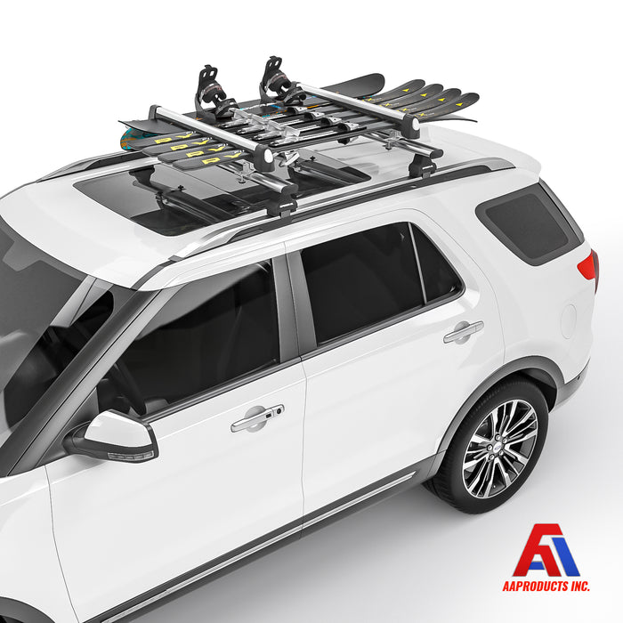 AA Products 33'' Aluminum Universal Ski Roof Rack Fits 6 Pairs Skis or 4  Snowboards, Ski Roof Carrier Fit Most Vehicles Equipped Cross Bars