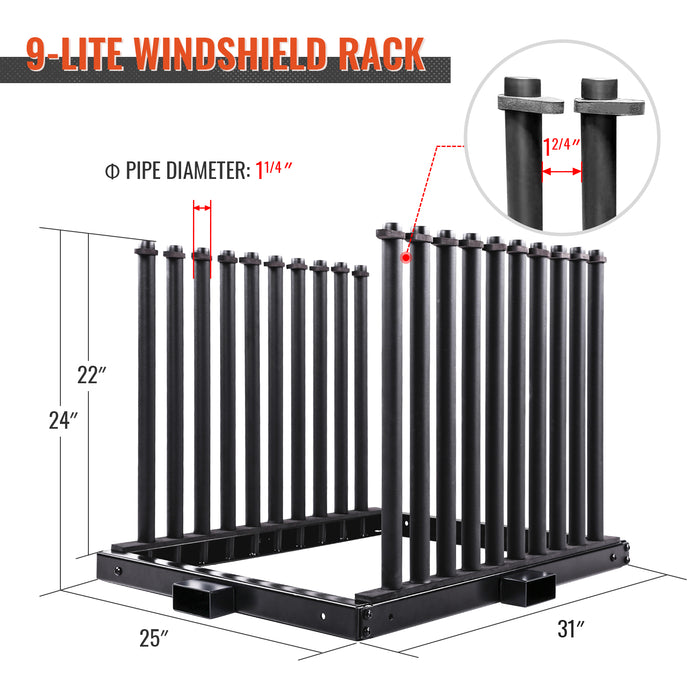 AA-Racks Windshield Rack with Quality Foam Pads Auto Glass Truck Cargo Management Rack with 22 Inch High Masts (9 Lite Slot Rack) - AA Products Inc