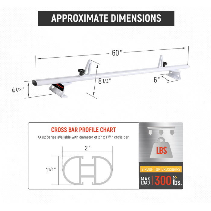 AA-Racks Model AX312 Aluminum Van Roof Rack Cross Bars Fits for 2013-On NV200/ 2014-On Transit Connect/ 2013-2017 City Express, 2/3 Bar 60''(AX312-60-NV/TR/CH) - AA Products Inc