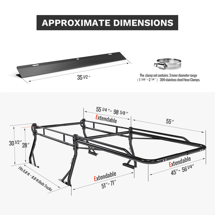 AA-Racks Model X39 Short Bed Truck Ladder Rack Side Bar with Long Cab ...