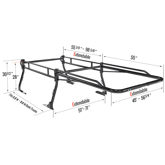 AA-Racks Model X31 Truck Bed Ladder Racks for Pickups with 55'' Side Bar Over Cab Ext. Lumber Utility Pipe Racks - Matte Black(2 Packages) - AA Products Inc