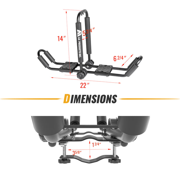 J-Style Bilateral Folding Kayak Carrier for Canoe, 180° Folding Motion Kayak Roof Rack for SUP,Surfboard and Ski Board on SUV, Car and Truck(KX-505-BLK) - AA Products Inc